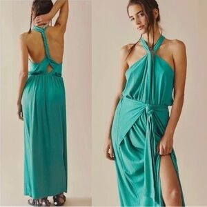 Free People Beach Golden Days Maxi Dress in Turquoise/Radical Teal sz S